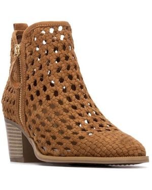 Xti Block Heel Braided Style Ankle Booties - Brown