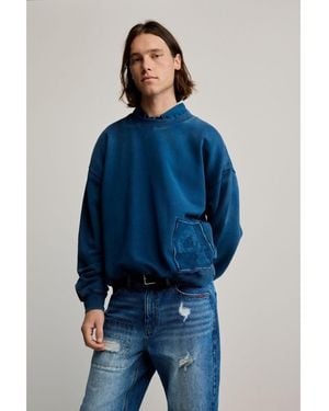 Desigual Plain Sweatshirt Logo, Cotton - Blue