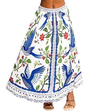 CUPSHE Island Birds Tropical Maxi Skirt - Blue