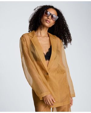 Kenneth Cole Organza One-button Notch Collar Jacket - Brown