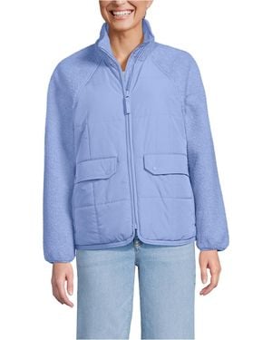 Lands' End Mixed Media High Pile Fleece Jacket - Blue