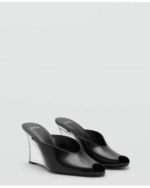 Mango Combined Leather Wedge Shoes - Black
