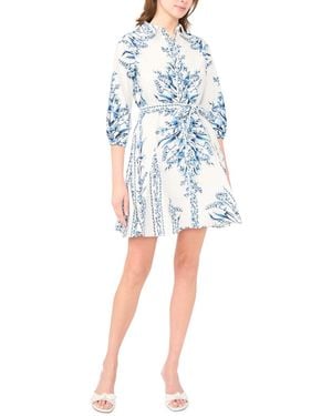 Msk Tie-waist Collared Dress - Blue