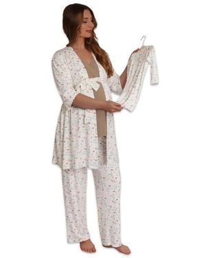 Everly Grey Maternity Analise During & After 5-piece Maternity/nursing Sleep Set - Metallic