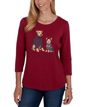 Ruby Rd. Petite Pawsitive Graphic Boat Neck 3/4-sleeve Cotton-blend T-shirt - Red