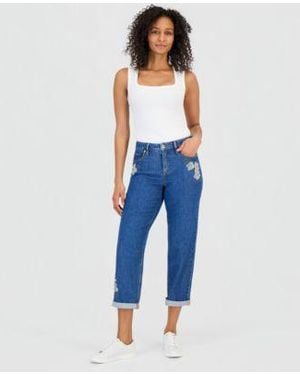 Style & Co. Style Co Embroidered Mid Rise Relaxed Straight Leg Jeans Macys Exclusive - Blue
