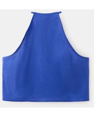 Mango Linen-cotton Halter Top - Blue