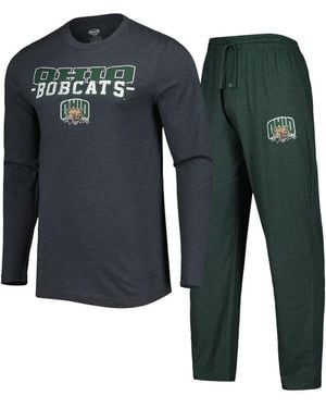 Concepts Sport Green/charcoal Ohio Bobcats Meter Long Sleeve Top And Pants Sleep Set - Black