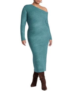 Eloquii Plus Size Off Shoulder Sweater Dress - Blue