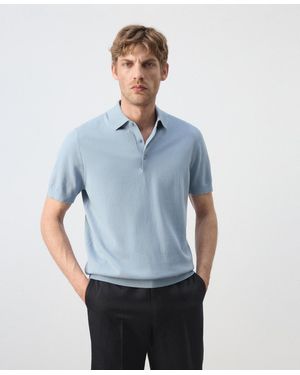 Mango Cotton Fine-knit Polo Shirt - Blue
