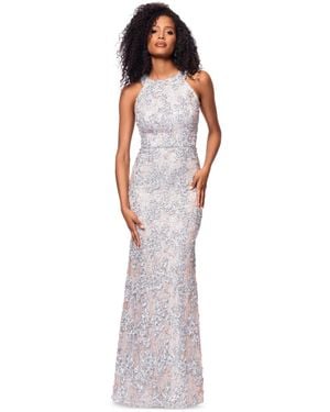 Xscape Petite High-neck Sleeveless Lace Sheath Gown - White