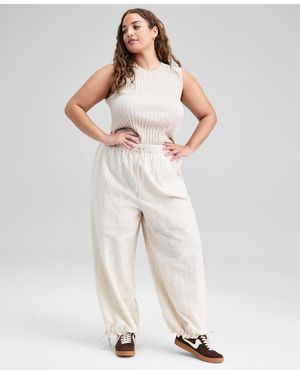 And Now This Trendy Plus Size Cotton Jacquard Drawstring-hem Pants - White