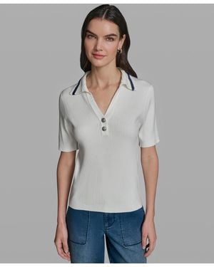 KARL LAGERFELD Short-sleeve Collared Sweater - Gray