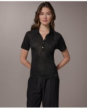 Donna Karan Short-sleeve Polo Sweater - Black