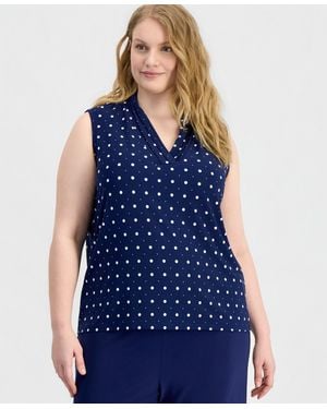 Anne Klein Plus Size Triple-pleat V-neck Sleeveless Top - Blue