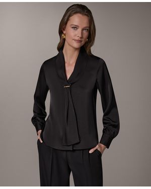 Donna Karan Petite Long-sleeve V-neck Pull-on Top - Brown