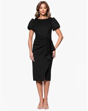 Xscape Draped Puff-sleeve Sheath Dress - Black