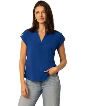 Cable & Gauge Split Neck Sleeve Tab Top - Blue