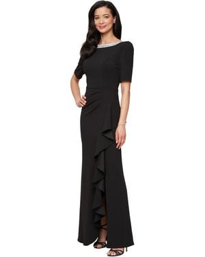 Alex Evenings Embellished-neck Ruffle Gown - Black