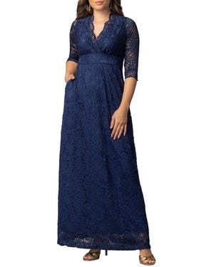 Kiyonna Maria Lace A-line Evening Gown - Blue