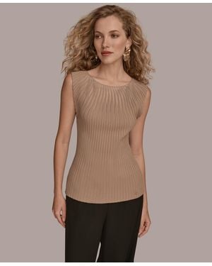 Donna Karan Mesh Detail Sleeveless Knit Top - Natural