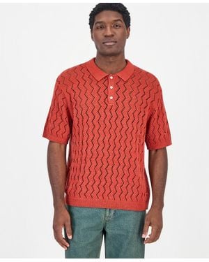 Mode Of One Zig Zag Trim Open-knit Panel Classic Fit Polo Shirt - Red
