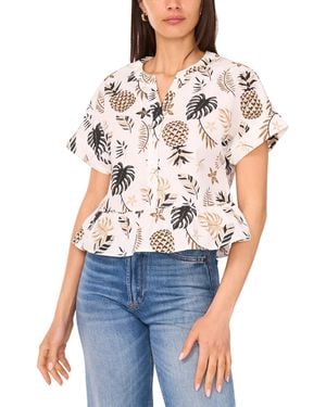 SAM & JESS Printed Cotton Peplum Shirt - Blue