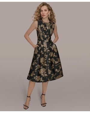 Donna Karan Jacquard Fit And Flare Dress - Brown
