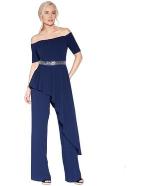 White Tie By Shani Embellished-waist Jumpsuit - Blue