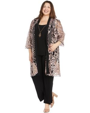 R & M Richards Plus Size Embroidered Duster Jacket - Black