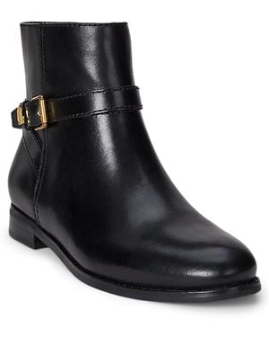 Ralph Lauren Brooke Ii Stacked Leather Heel Booties - Black