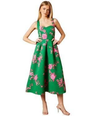 Oasis Occasion Floral Strappy Twill Midi Dress - Green