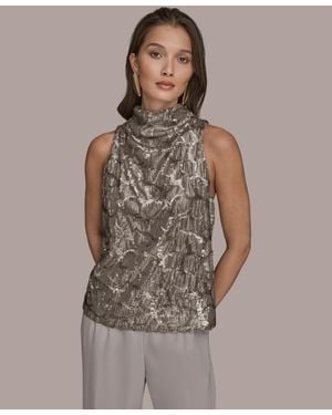 Donna Karan Sequined Cowl Neck Top - Brown