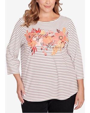 Ruby Rd. Plus Size Fall Harvest Striped Knit Top - Red