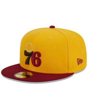KTZ Yellow/red Philadelphia 76ers Fall Leaves 2-tone 59fifty Fitted Hat