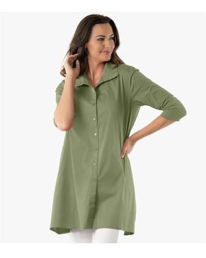 Stella Carakasi 3/4 Sleeve Button-front Cotton Poplin And Jersey Shirt Top Tiburon Tunic Icon - Green