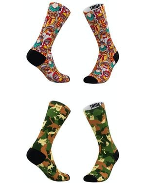 TRIBE SOCKS And Hipster Cat-moflage Socks - Green