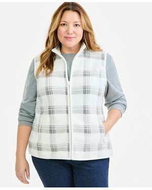 Style & Co. Plus Size Plaid Zip-front Polar Fleece Vest - White