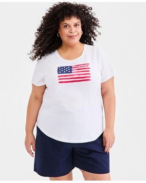 Style & Co. Plus Size Perfect Short-sleeve Open-crewneck T-shirt - White