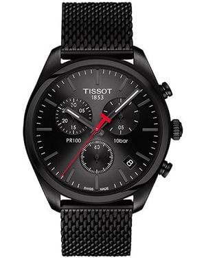 Tissot Swiss Chronograph T-classic Pr 100 Pvd Stainless Steel Mesh Bracelet Watch 41mm - Black