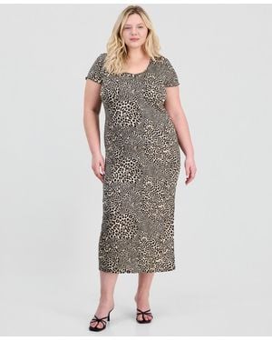 FULL CIRCLE TRENDS Trendy Plus Size Printed Short-sleeve Midi Dress - Gray