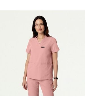 Jaanuu Helia 3-pocket Classic Notched V-neck Scrub Top - Pink