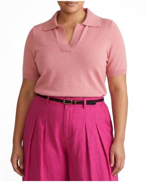 UNIVERSAL STANDARD Plus Size Savvy Fine Knit Short Sleeve Polo Sweater - Pink