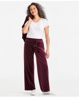 Style & Co. Petite Pull-on Wide-leg Velour Lounge Pants - Red