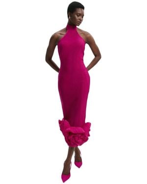 Karen Millen Ruffle Hem Halter Knit Midi Dress - Pink