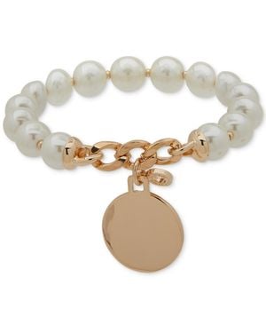 Anne Klein Gold-tone Imitation-pearl Stretch Charm Bracelet - White