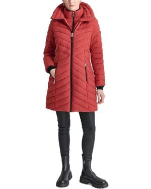 DKNY Bibbed Packable Puffer Coat - Red