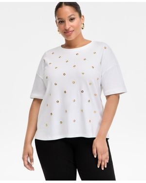 INC International Concepts Plus Size Grommet Embellished Cotton Top - White