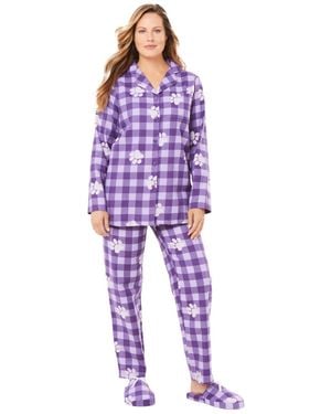 Dreams & Co. Plus Size Classic Flannel Pajama Set - Purple