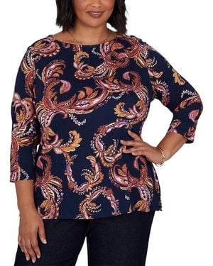 Ruby Rd. Plus Size Paisley 3/4-sleeve Boat-neck T-shirt - Blue
